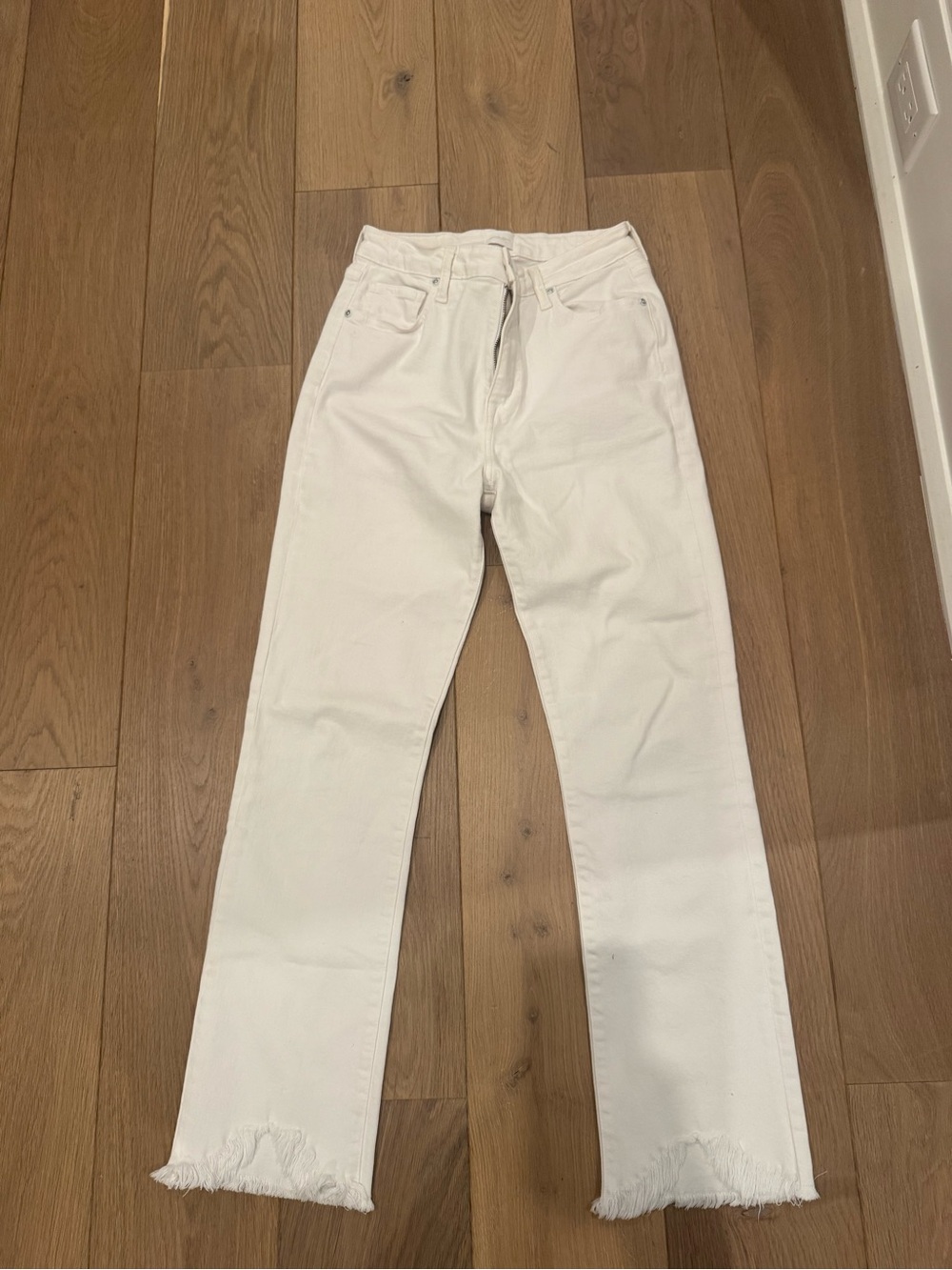 Jonathan Simkhai Off-White Straight Leg Jeans with Frayed Hem